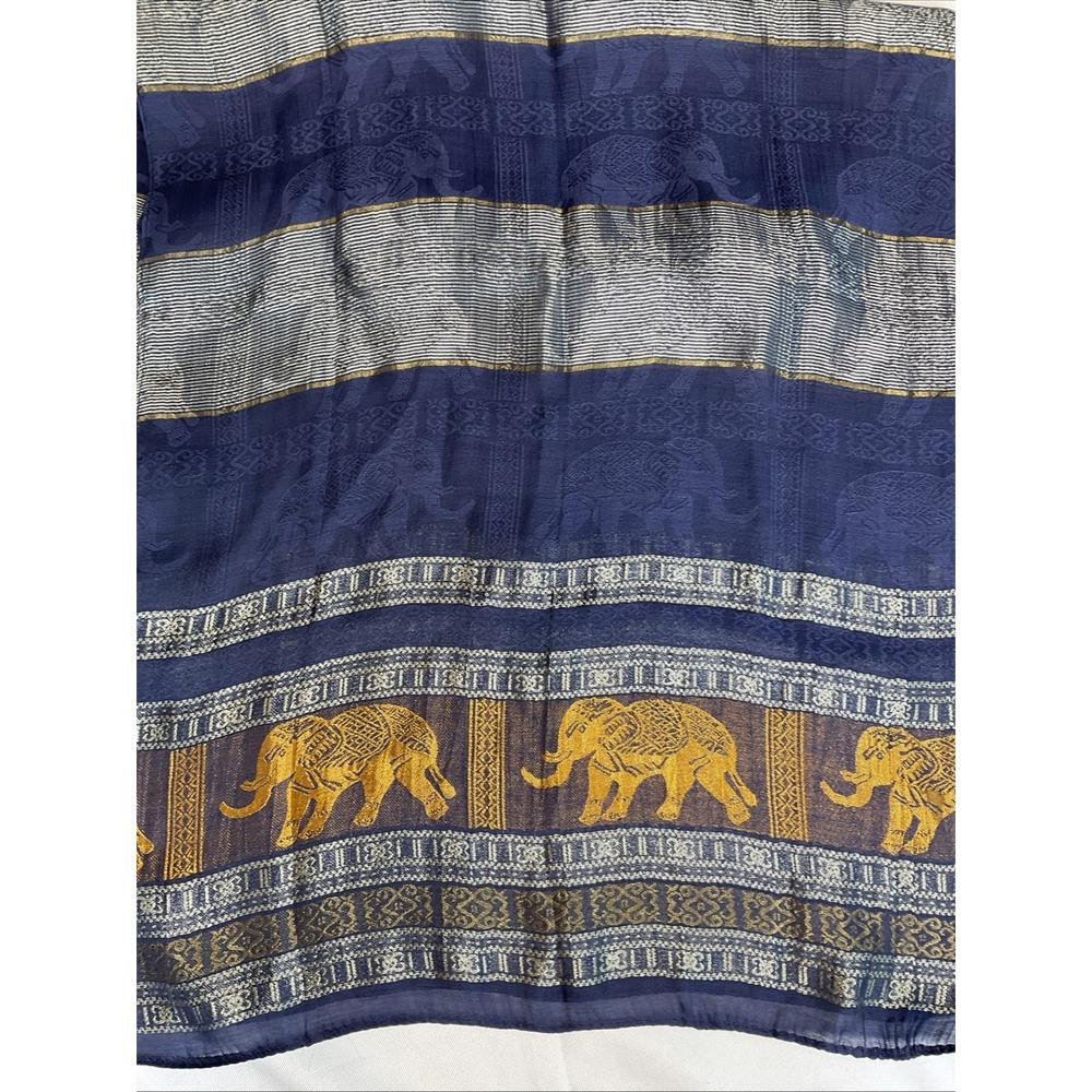 100% Silk Scarf Shawl Elephants 66 X 20 Art To Wear Lagenlook Tribal Shiny